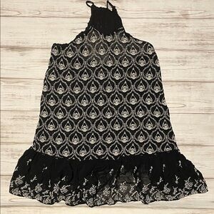 Anthropologie sheer embroidered mini dress Black and Cream Floral